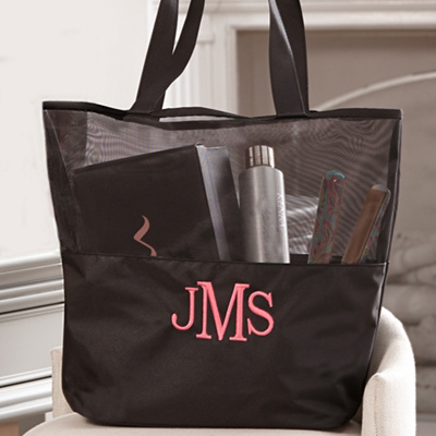 Personalized Black Mesh Tote for Wedding Day Essentials