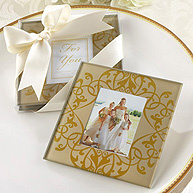 Golden Brocade Photo Coasters Wedding Favor -Set of 2