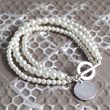 Engraved Triple Strand Pearl Bracelet with Charm for Bridesmaids