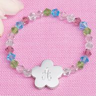 Engraved Colorful Crystal Flower Girl Bracelet