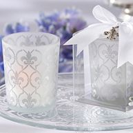 Fleur-de-Lis Frosted-Glass Wedding Tea Light Holder - Set of 4