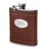 Engraved Brown Leather Flask for Groomsmen