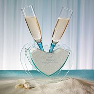 Coastal Mist Toasting Glasses with Vase and Sand