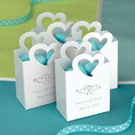 Mini Tote Wedding Favor Box with Heart Handle