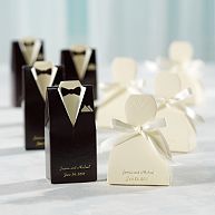 Sample, Ivory Gown and Chocolate Tuxedo Favor Box